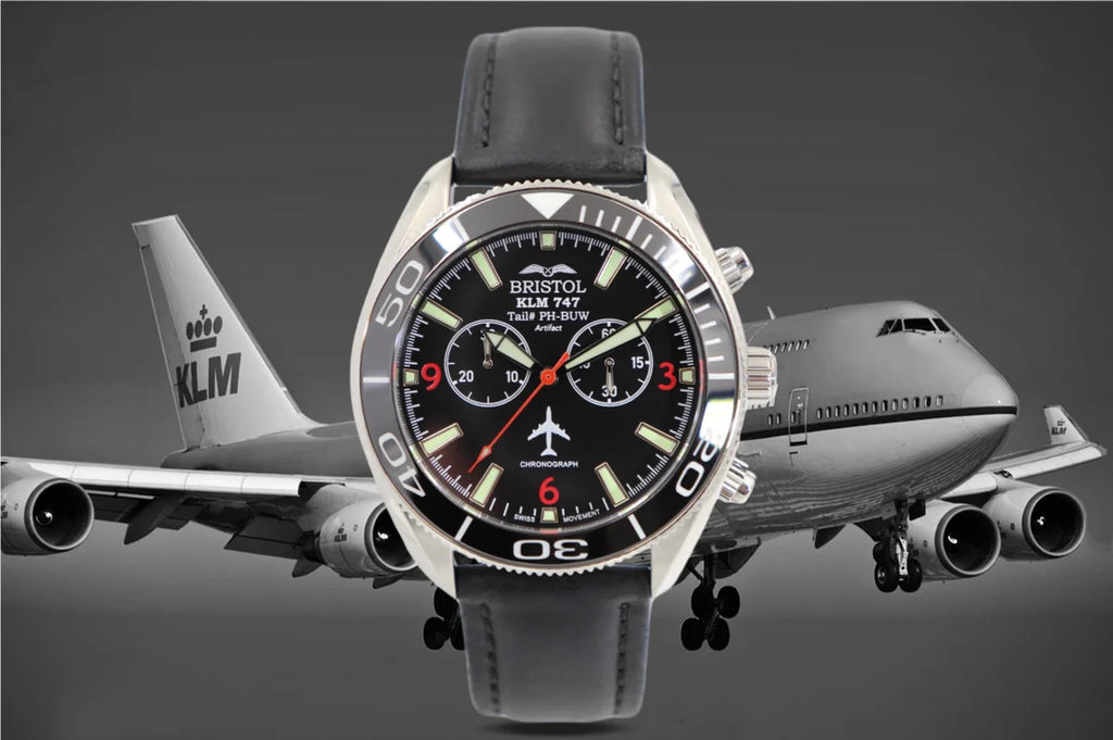 747 Tribute - Stainless Steel - Black Dial - Black Leather Band