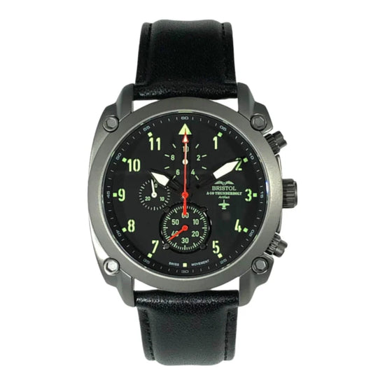 A-10 Thunderbolt Tribute - Gunmetal Finish - Leather Band - watch dial detail