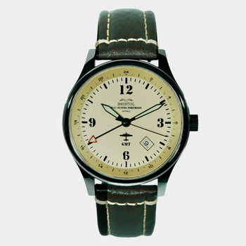 B-17 Tribute - Polished Finish - Beige Dial - Stainless Steel - Brown Leather Band with Stiching - dial detail