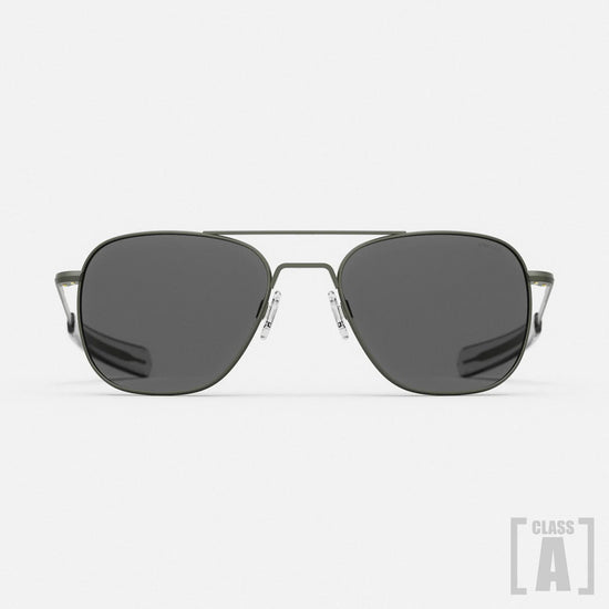 Class A Aviator - Military Olive & American Gray Aviator sunglasses with dark lenses on a white background