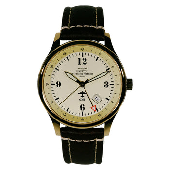 B-17 Tribute - Gold Finish - Beige Dial - Stainless Steel - Brown Leather Band with Stitching - dial close up