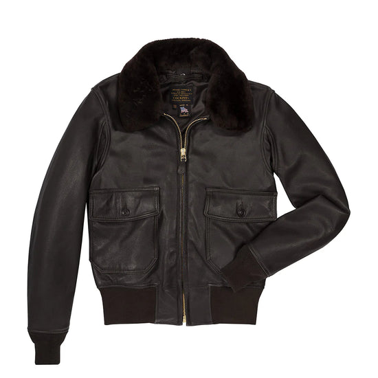 Genuine USN G-1 flight jacket with removable collar - front view