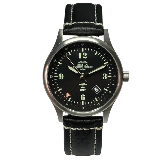 B-17 Tribute  Watch - Stainless Steel - Brush Finish - black  dial view
