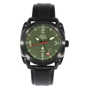 F-18 Hornet Tribute - Black Finish - Dark Green Dial - Black Leather Band - watch face