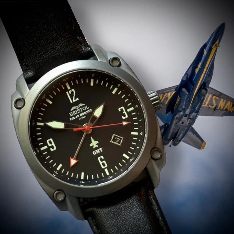 F-18 Hornet Tribute - Gunmetal Finish - Black Dial - Black Leather