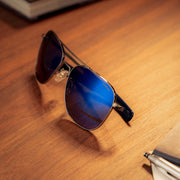 Military Aviator sunglasses - Gunmetal & Atlantic Blue reflection