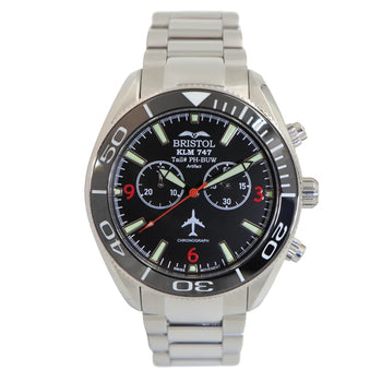 747 Tribute - stainless steel with black dial aviator watch face