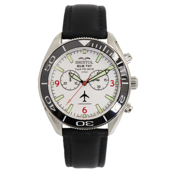 747 Tribute - Stainless Steel - White Dial and blackleather band - watch face