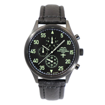 B-25 Mitchell Tribute - Black Finish - Black Leather Band - front view