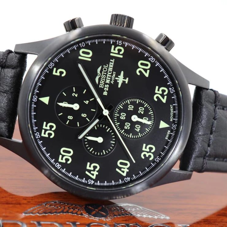 B-25 MITCHELL TRIBUTE - BLACK FINISH, BLACK LEATHER BAND – Sierra