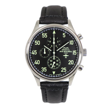 B-25 Mitchell Tribute - Stainless Steel - Polished Finish - Black Leather Band - Dial detail