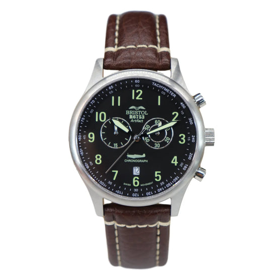 R6753 - Our Spitfire R6753 Tribute - Stainless Steel - Brush Finish -Brown Leather Band - Watch front