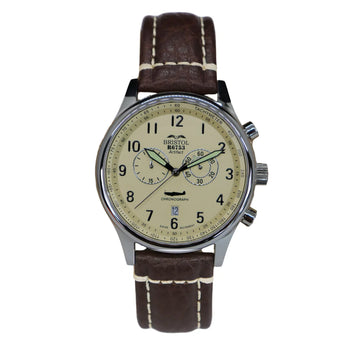 Our R6753 Tribute - Stainless Steel - Polished Finish - Beige Dial - Brown Leather Band  Spitfire Watch face