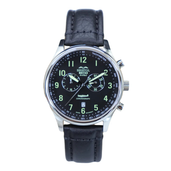 R6753 - Our Spitfire R6753 Tribute - Stainless Steel - Polished Finish - Black Leather Band - Watch front detail