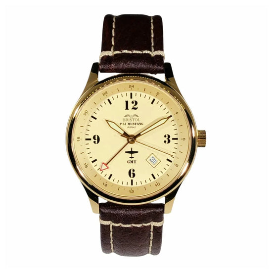 P-51 Mustang Tribute  watch - Gold Finish - Beige Dial 
