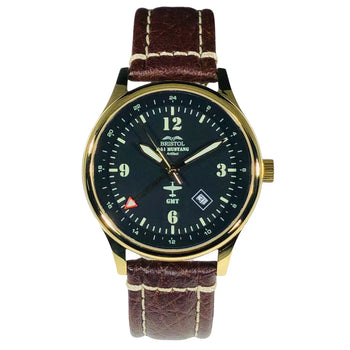 P-51 Mustang Tribute - Gold Finish - Black Dial - Brown Leather Band  - Watch Face
