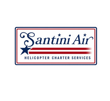 Santini Air Helicopter Charter Services with red, white, and blue design on a white background