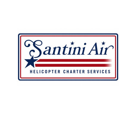 Santini Air Helicopter Charter Services with red, white, and blue design on a white background