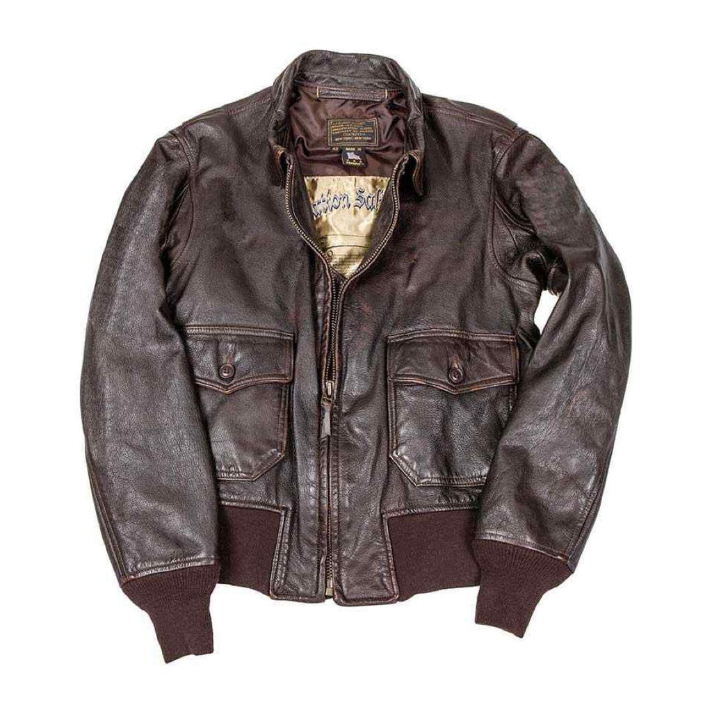 Mush Editions Brown Vintage Distressed Leather Mens 1950s Style A2 Bomber Jacket L / Brown