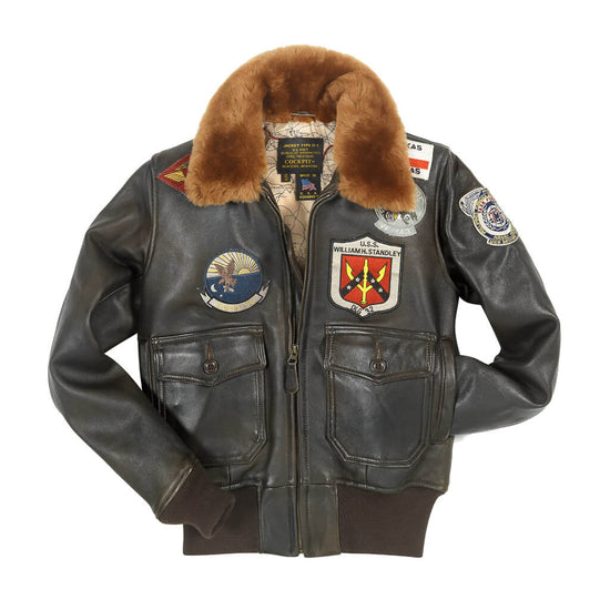Women's Top Gun flight jacket -front view with patches - Vintage aviator jacket