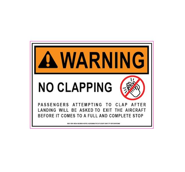 Aviation Decal - No Clapping Decal - Airline Decal - Funny Aviation Decal - Aviation Sticker - Funny Safety Sticker - Warning Decal