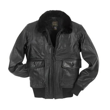 Black Leather G-1 Military Spec Jacket - front view - genuine miliary jacket